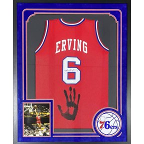 Julius Erving Dr. J Handprint Signed Autographed Red Framed Jersey JSA Authen