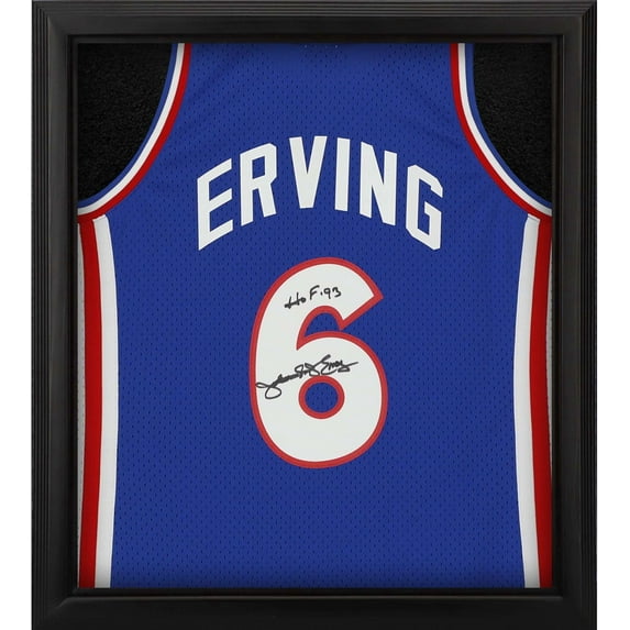 Julius Erving Philadelphia 76ers Framed Autographed Mitchell & Ness Royal 1982-1983 Swingman Jersey Shadowbox with "HOF 93" Inscription - Fanatics Authentic Certified