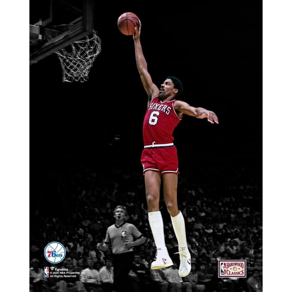 Julius Erving Philadelphia 76ers Unsigned Rising for Dunk Spotlight Photograph