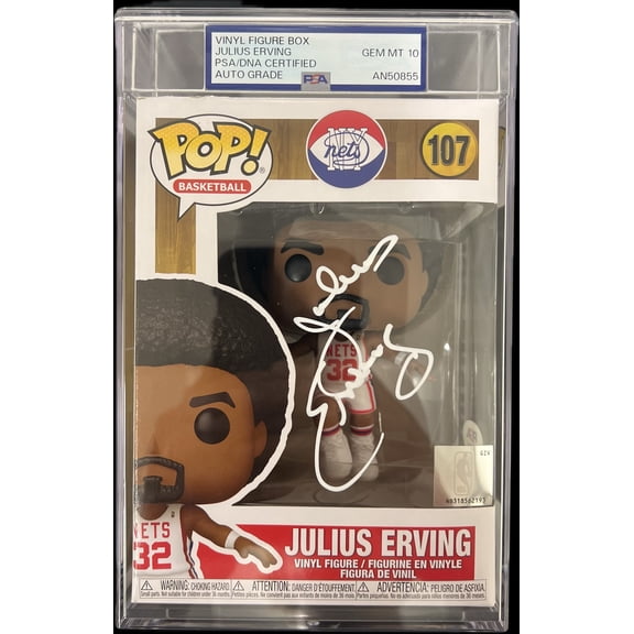 Julius Erving Signed NY Nets #107 Funko Pop PSA Encapsulated Autographed