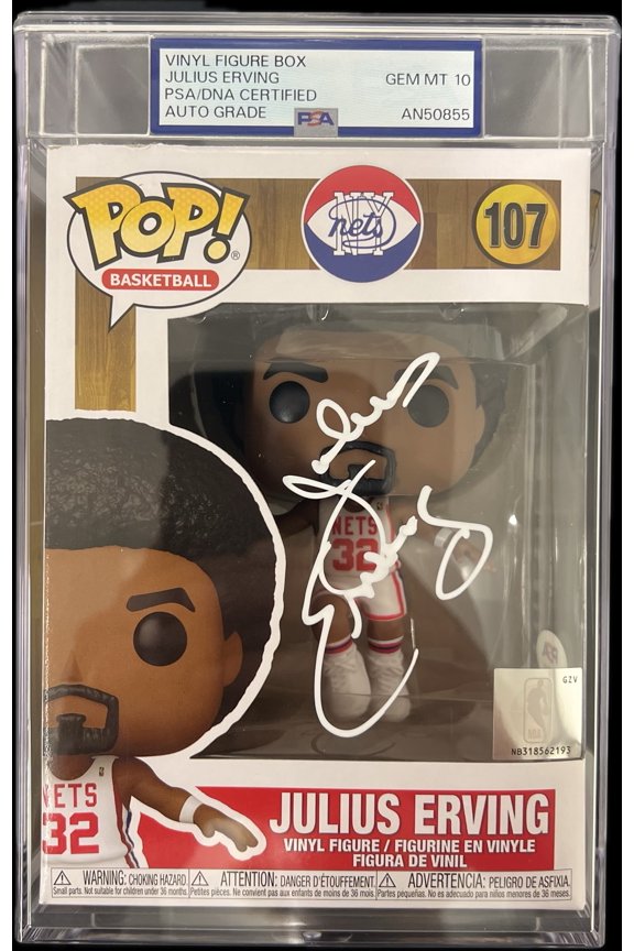 Julius Erving Signed NY Nets #107 Funko Pop PSA Encapsulated Autographed