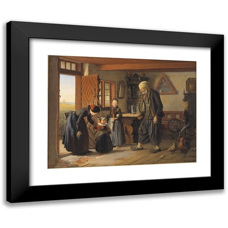 Julius Exner 14x12 Black Modern Framed Museum Art Print Titled - Visiting Grandfather (1853)
