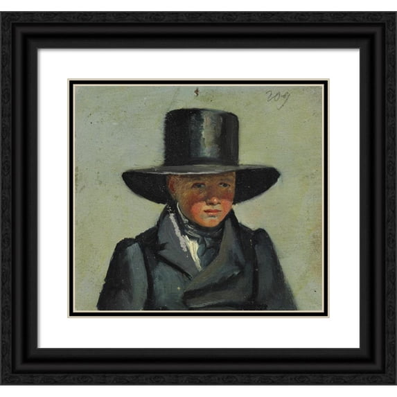 Julius Friedlænder 13x12 Black Ornate Wood Framed Double Matted Museum Art Print Titled: A Little Boy with a Big Hat