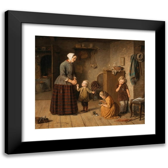 Julius Friedlænder 14x12 Black Modern Framed Museum Art Print Titled - A Mishap (The Broken Porcelain Figure) (1854)