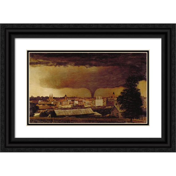 Julius Holm 24x16 Black Ornate Framed Double Matted Museum Art Print Titled: Tornado Over St. Paul (1893)