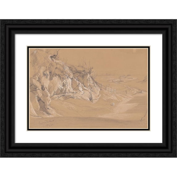 Julius Jacob the Elder 24x17 Black Ornate Framed Double Matted Museum Art Print Titled: Campaign of Rome (Roman Countryside) (Recto) (1851)