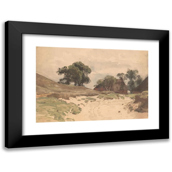 Julius Jacobus van de Sande Bakhuyzen 14x11 Black Modern Framed Museum Art Print Titled - Landscape with Farm (1845 - 1925)