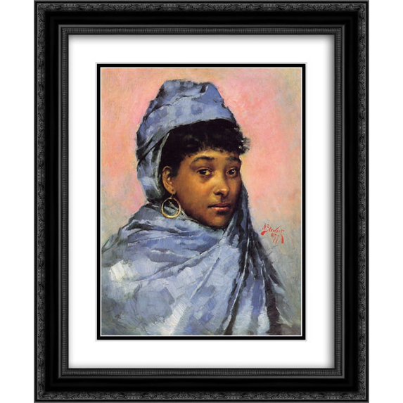 Julius LeBlanc Stewart 2x Matted 20x24 Black Ornate Framed Art Print 'Young Woman In Blue'