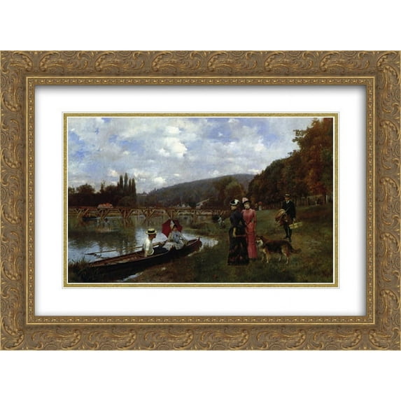 Julius LeBlanc Stewart 2x Matted 24x18 Gold Ornate Framed Art Print 'The Seine at Bougival'