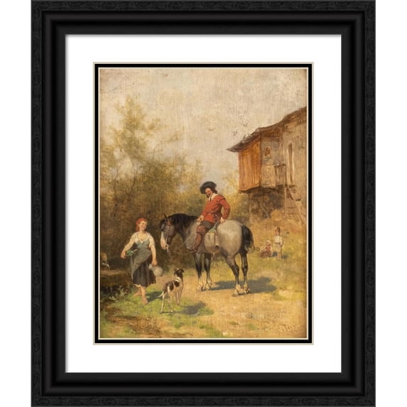 Julius Noerr 12x14 Black Ornate Wood Framed Double Matted Museum Art Print Titled: Mercenary and Maid