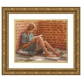 thumbnail image 1 of Julius Paulsen 14x12 Gold Ornate Wood Frame and Double Matted Museum Art Print Titled - Reading Girl Sitting by a Brick Wall, 1 of 4