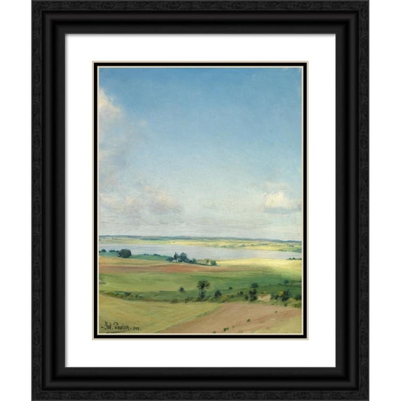 Julius Paulsen 19x24 Black Ornate Framed Double Matted Museum Art Print Titled: View of Hilly Landscape, High Sky (1888)