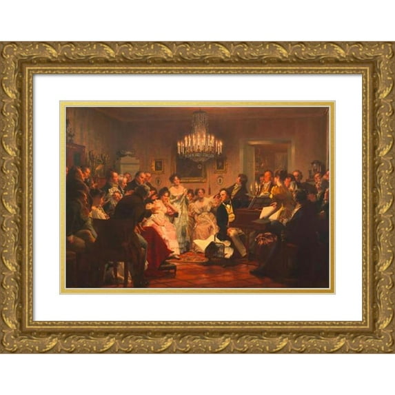 Julius Schmid 24x17 Gold Ornate Framed and Double Matted Museum Art Print Titled - A Slip Evening in a Viennese Community Center (1897)