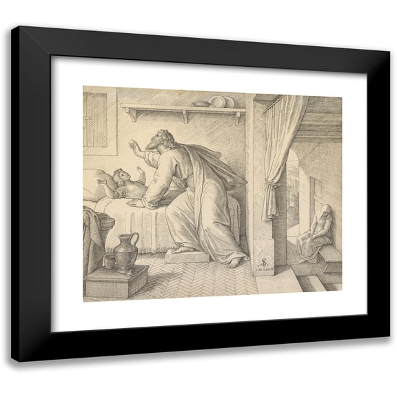 Julius Schnorr Von Carolsfeld 14x12 Black Modern Framed Museum Art Print Titled - Elijah Revives the Son of the Widow of Zarephath (1842)