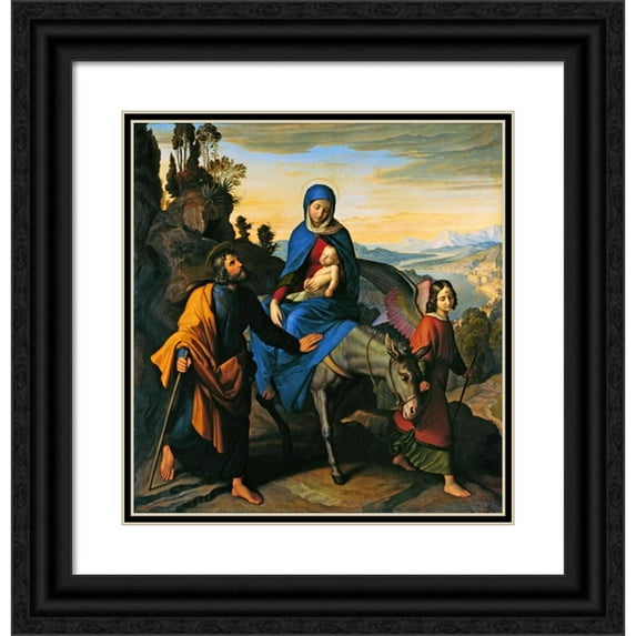Julius Schnorr Von Carolsfeld 15x16 Black Ornate Wood Framed Double Matted Museum Art Print Titled - The Flight into Egypt (1828)