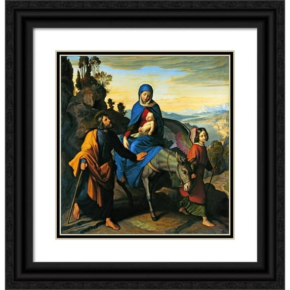 Julius Schnorr Von Carolsfeld 20x21 Black Ornate Framed Double Matted Museum Art Print Titled: The Flight into Egypt (1828)