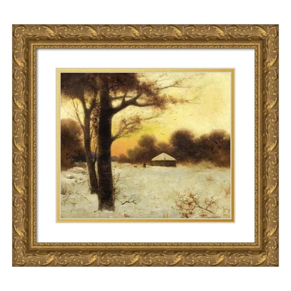 Julius Sergius Klever 17x15 Gold Ornate Wood Frame and Double Matted Museum Art Print Titled - Winter Cottage (1901)