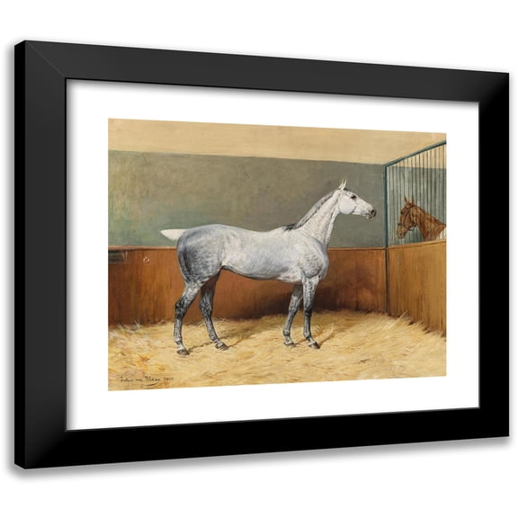 Julius von Blaas 14x12 Black Modern Framed Museum Art Print Titled - A Dappled-Grey Horse (1903)