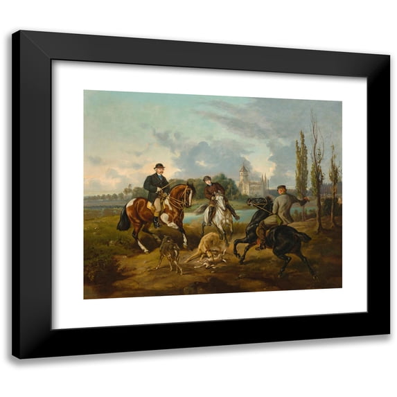 Juliusz Kossak 24x20 Black Modern Framed Museum Art Print Titled - Hunting Scene in Radziejowice (1866)