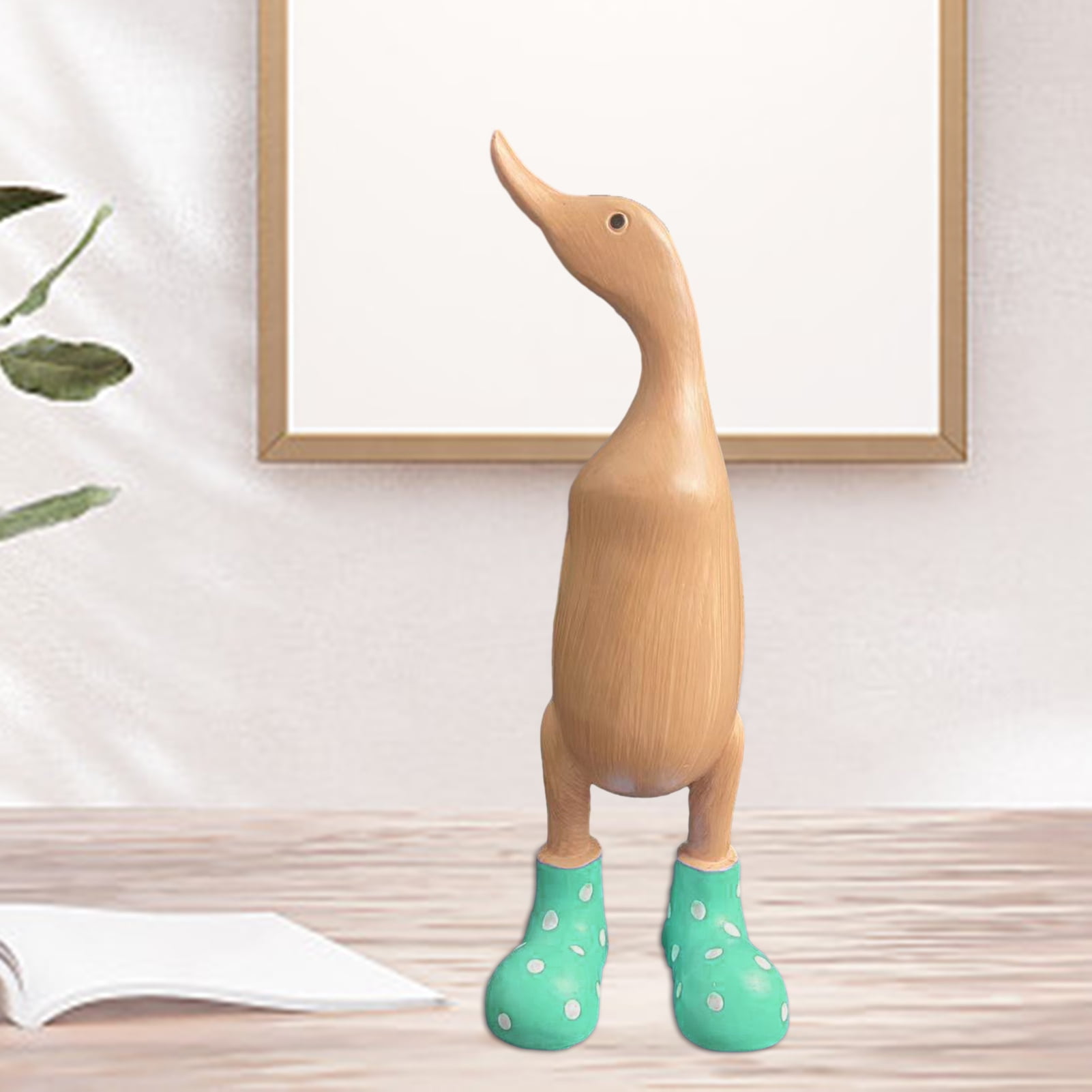 Juliy Cartoon Duck Figurine Wooden Duck Ornament Wooden Duck Rain Boots ...