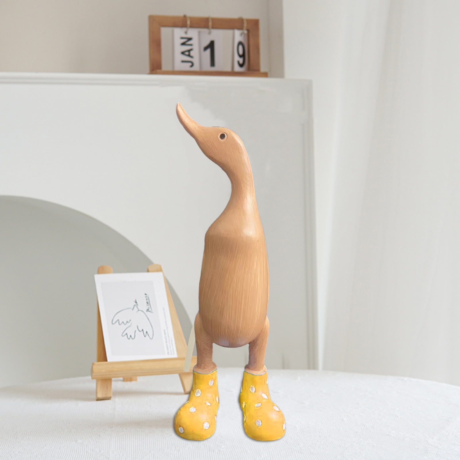 Juliy Cartoon Duck Figurine Wooden Duck Ornament Wooden Duck Rain Boots ...