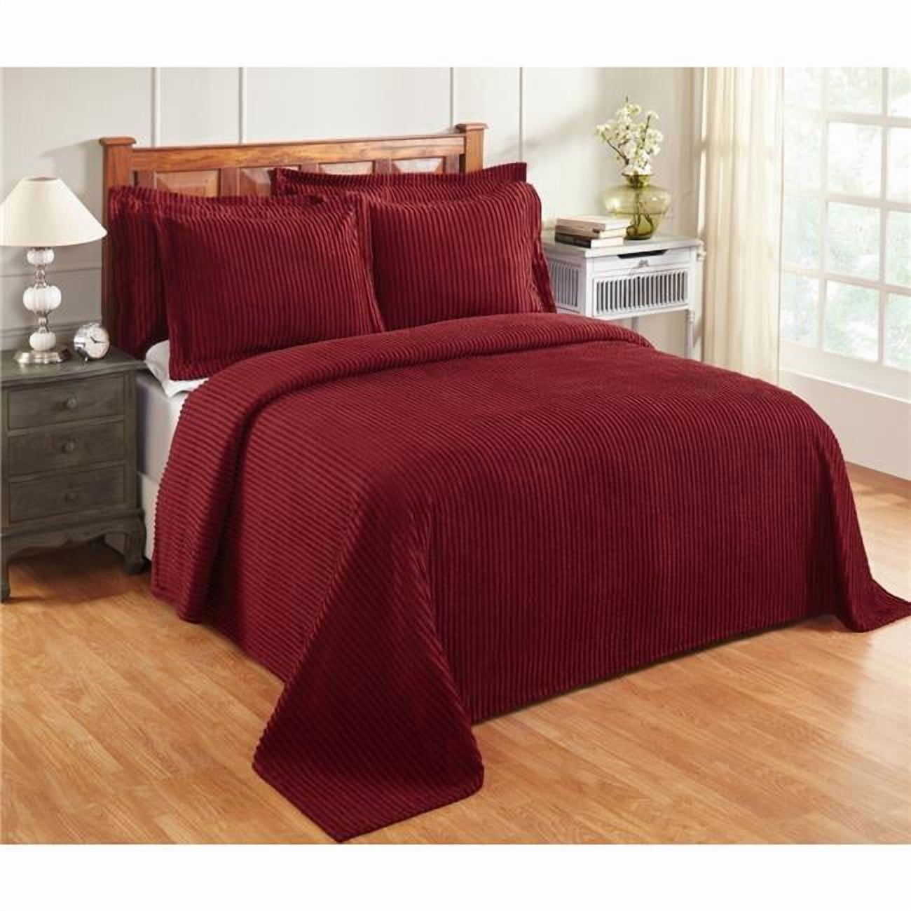 Jullian Bold Stripes 100 Percent Cotton Tufted Tumble Dry Bedspread, Burgundy - Queen Size