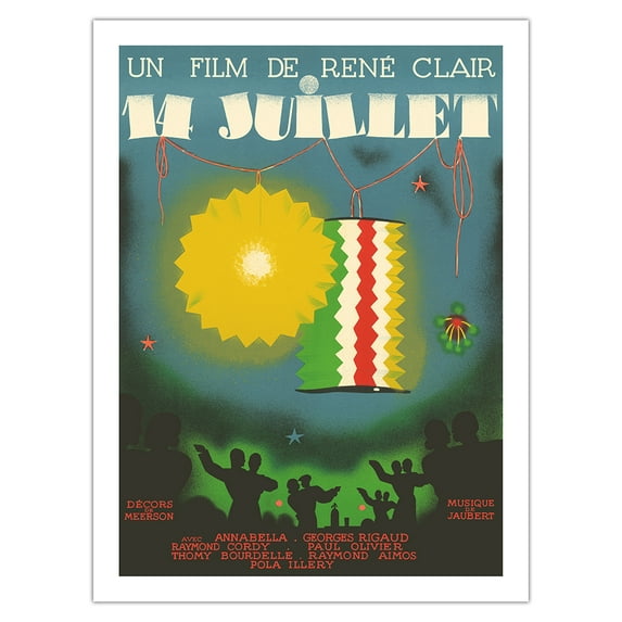 July 14th (Quatorze Juillet) - A Film By René Clair - Vintage Film Movie Poster by Jean-Adrien Mercier c.1933 - Bamboo Fine Art 290gsm Paper Print (Unframed) 24x32in