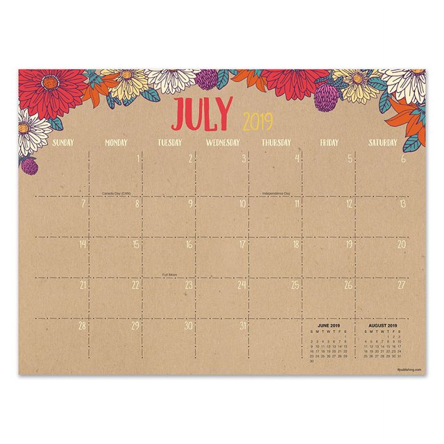 July 2019 - June 2020 Floral Kraft Mini Desk Pad Calendar - Walmart.com