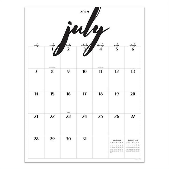 July 2019 - June 2020 Handwritten Large Art Calendar