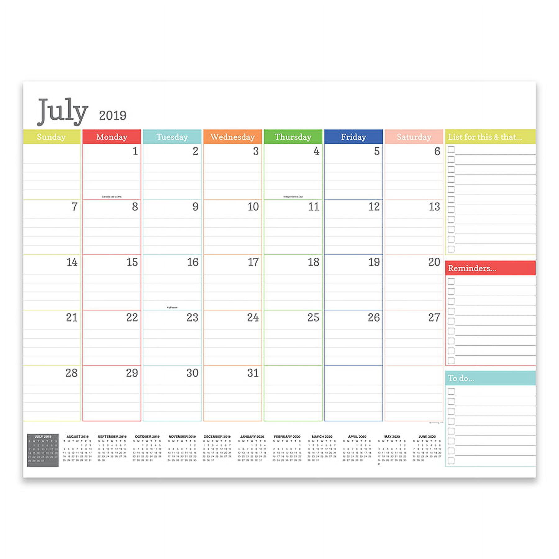 July 2019 - June 2020 Rainbow Blocks Large Desk Pad Monthly Calendar ...