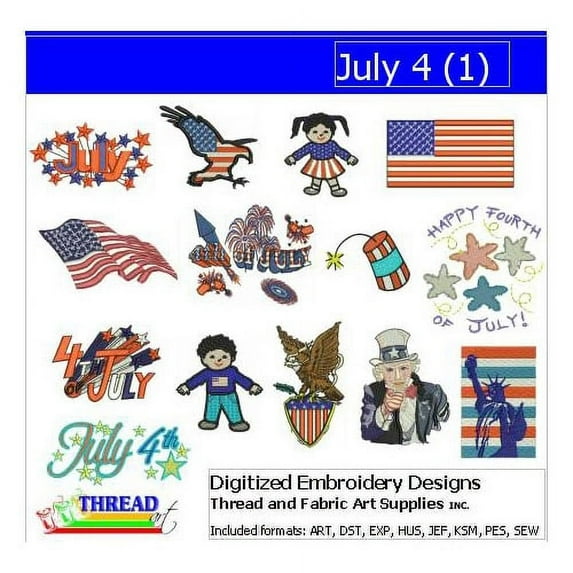 July 4(1) Embroidery Designs - All Popular Formats Included - Loaded on USB Stick