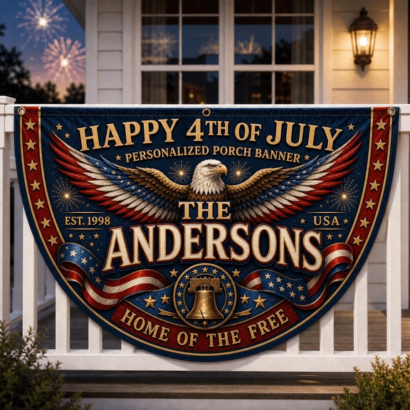 July 4 Custom Flag Personalized Porch Banner for Patriotic Family Front Porch