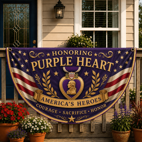 Purple Heart Flag Hero Tribute Porch Banner for Veterans Memorial and Patriotic Display