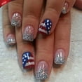 thumbnail image 1 of July 4 Independence Day Short Square Patriotic Acrylic Press On Nails, US Flag Silver Glitter Fake Nails, 24 Pcs Reusable Glue On False Nails for Memorial Day Holiday Party Daily Manicure Supplies, 1 of 7