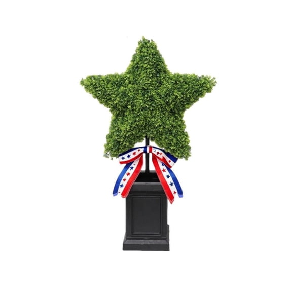 July of 4 Star-Shaped 19'' Artificial Topiary Plants, Patriotic Topiary Trees Potted for Outdoor Decor, Garden Green Landscape Decorations for Independence Day Memorial Day