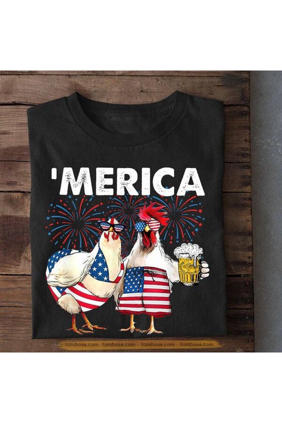 July 4Th Chicken T-Shirt, Merica Cheer Up With Me, Independence Day Gift For, Unisex T-Shirt