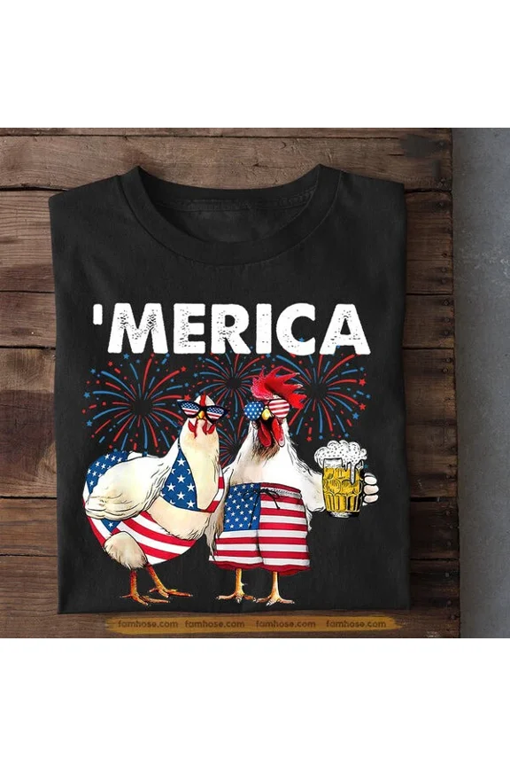 July 4Th Chicken T-Shirt, Merica Cheer Up With Me, Independence Day Gift For, Unisex T-Shirt