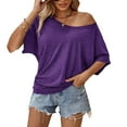 thumbnail image 1 of July 4Th Outfit Women, Summer Casual Short Sleeve Off Shoulder Loose Fit Top Of Workout Tank Tops For Women Tank Tops Shirts Outfit Tank Tops Shirts Red White Shirts Tank (XL, Purple) ZMTing, 1 of 4