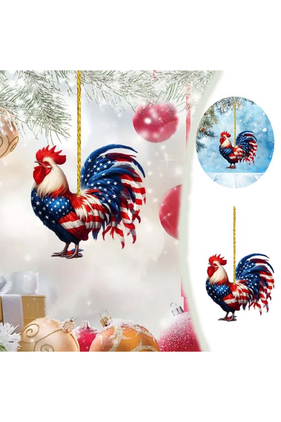 July 4Th Rooster Statue Patriotic Chicken Statue Acrylic Flat Decoration Home Center Decoration Hangs Happy 2026!