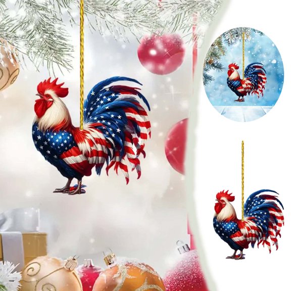 July 4Th Rooster Statue Patriotic Chicken Statue Acrylic Flat Decoration Home Center Decoration Hangs Independence Day Decorations
