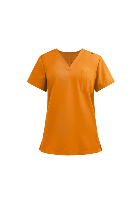 Floral Scrubs For Women, Ladies' Lightweight Solid Color V Neck Pocket Side Slit Short Sleeved T Shirt Of Women Mothers Day Scrubs Tops Tank American Flag Top Shirt Tank (M, Saffron) ZMTing