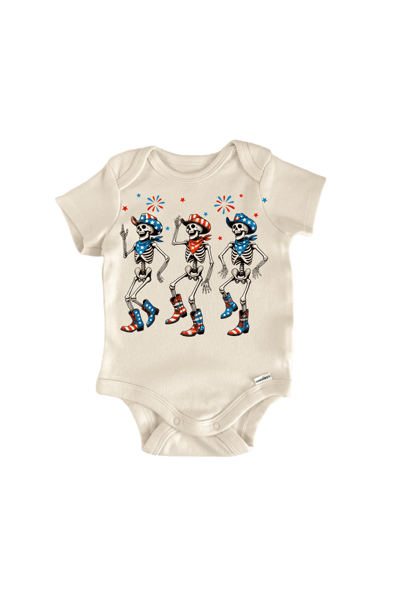 July 4Th Usa Cowboy Skeleton - Baby Bodysuit