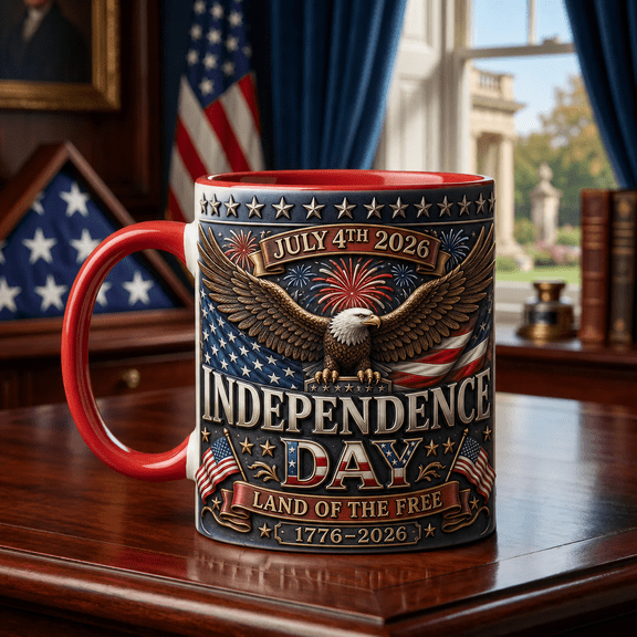 July 4th 2026 Mug Red Inside Patriotic Eagle Flag Coffee Cup for Independence Day