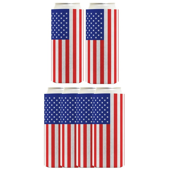 July 4th Accessories American Flag Vertical 6-Pack Ultra Slim Can Drink Sleeves