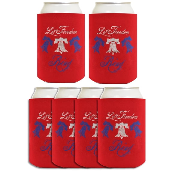July 4th Accessories Let Freedom Ring Red 6-Pack Can Drink Sleeves