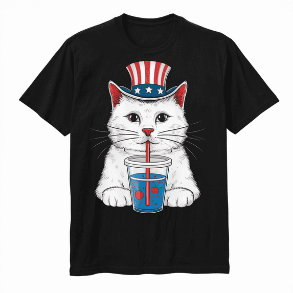 July 4th American Cat Shirt - Patriotic Stars and Stripes USA Flag Tee