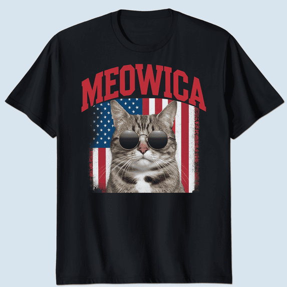 July 4th American Cat Tee Patriotic Stars and Stripes USA Flag Shirt