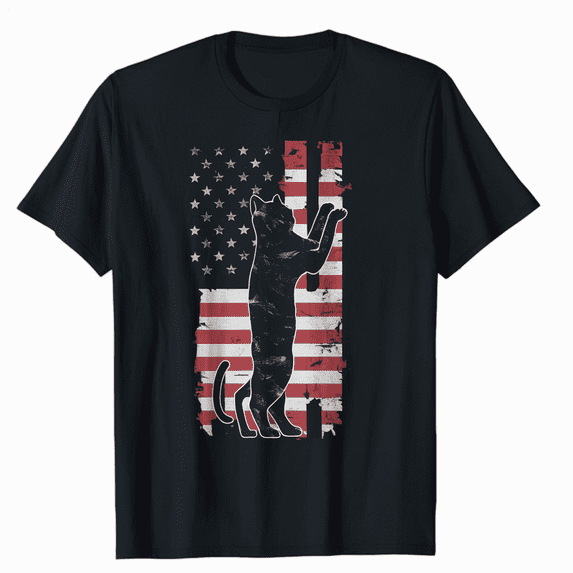 July 4th American Cat Tee Patriotic USA Flag Independence Shirt