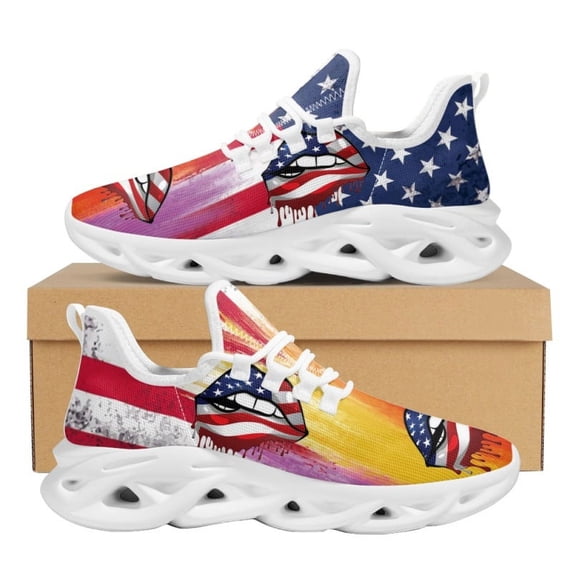 July 4th American Independence Day Design Lip Print Running Sneakers Lightweight Non-Slip Flat Shoes Casual Footwear USA Tennis