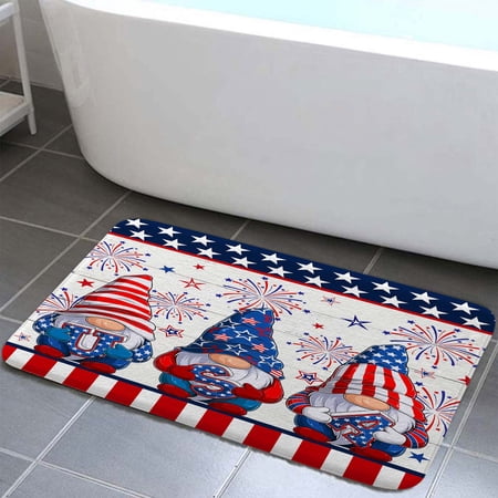 July 4th Bath Rugs for Bathroom, Funny Independence Day Gnome Bathroom Rug Fireworks Bath Mat Set Floor Mats, Non-slip Country Doormat Bathroom Accessories 17 X 29 Inch